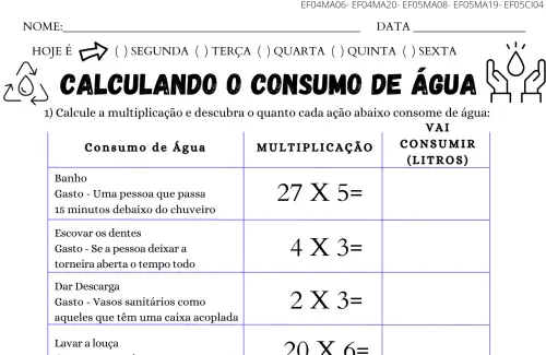 atividade 4º ano dia mundial da água